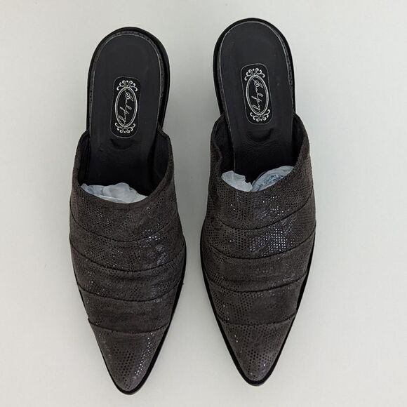 Salpy Dark Gray Embossed Suede Slip On Mules Women's 8.5 - Picture 2 of 9